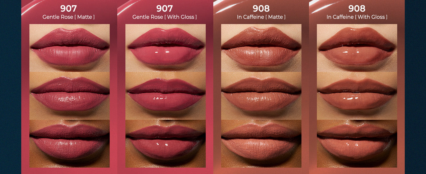 Lip swatch 909 Guilty Mauve Matte & Gloss